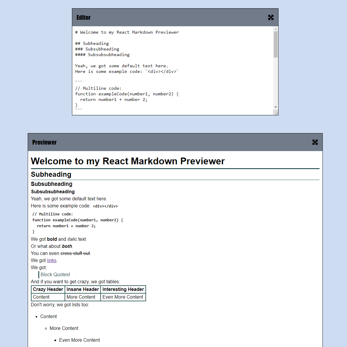 Markdown Previewer Project Picture